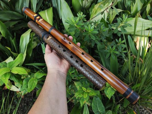For Léandre: two Native American Style Flutes: Ethnic Native American Style flute in E4 and Dragon Skin in High C