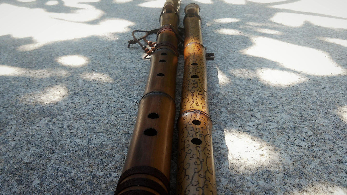 Ethnic Native American and Oriental Style Bass Bamboo flute. Rustic Kokin-Akebono scale. Meditative Flute