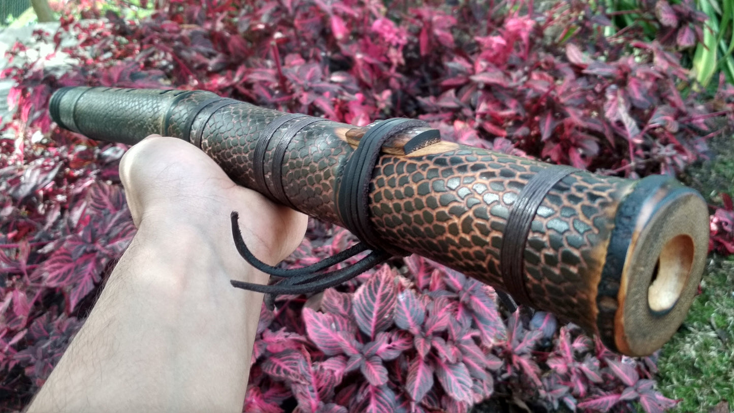 RESERVED for Jeffrey: Dragon Skin Deep Native American Style Bamboo flute in the key of C#. Ethnic flute with dragon scales design.