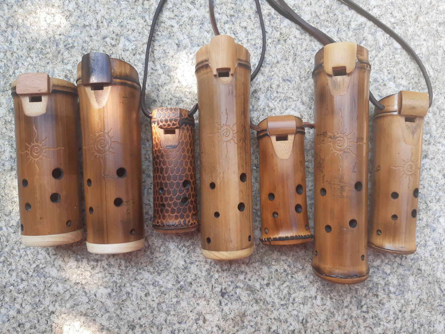 Dragon skin Bamboo Ocarina in the key of C. Pocket pendant ocarina in high C. Ethinc vessel flute. Small dark ocarina with dragon scales.