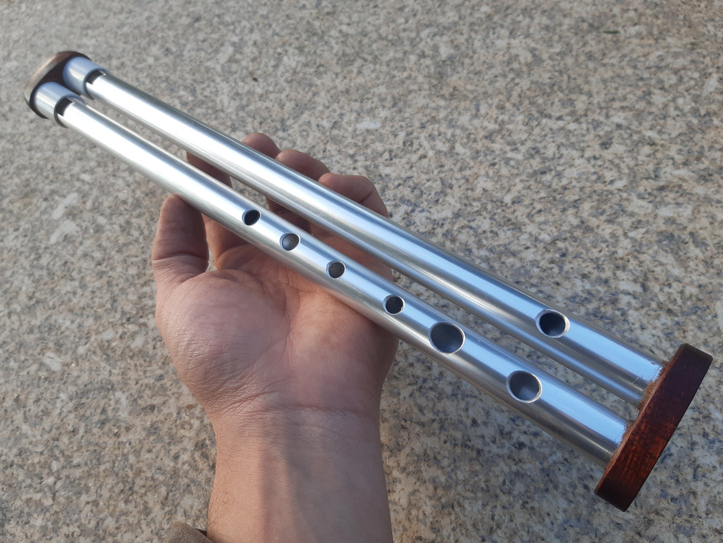 RESERVED for Syn: Drone whistle in high C / D. Soprano Aluminium Penny Whistle in C with a drone in D. Mahogany mouthpiece.