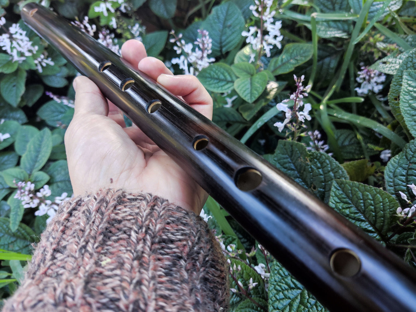 E Major Flute. Bamboo Transverse flute tuned in E major. Concert tuned. A = 440 Hz. Bansuri. Dark color
