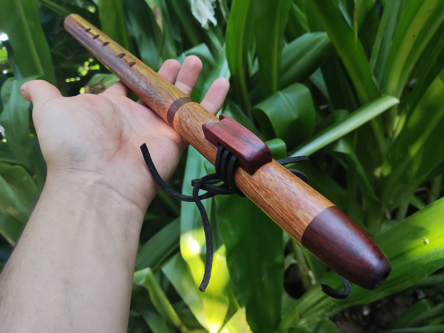 Native American Style flute in A made with African Mahogany and Padauk. Handmade Wooden flute suitable for Meditation and Sound Healing