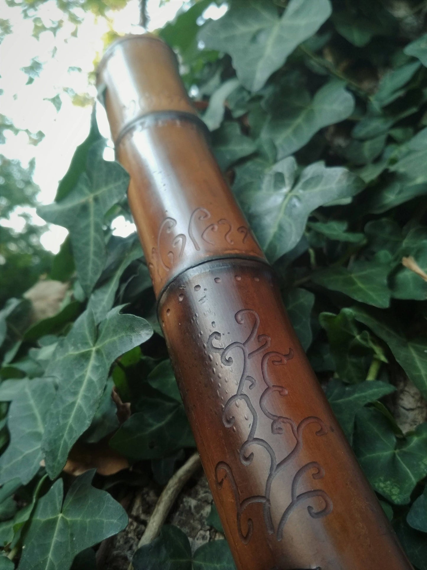 Ethnic Native American and Oriental Style Exotic Bamboo Flute. Rustic Meditative Flute