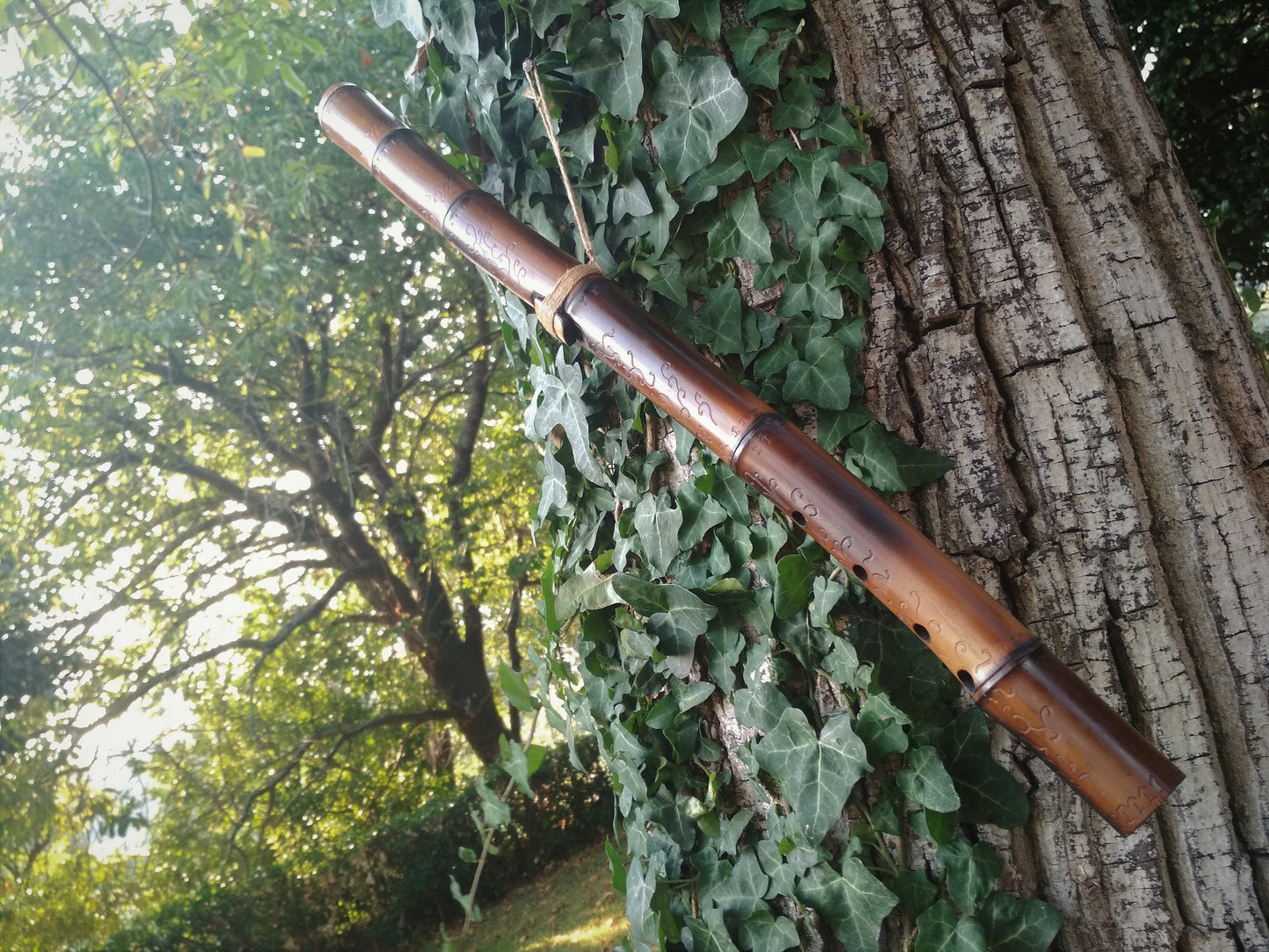 Ethnic Native American and Oriental Style Exotic Bamboo Flute. Rustic Meditative Flute