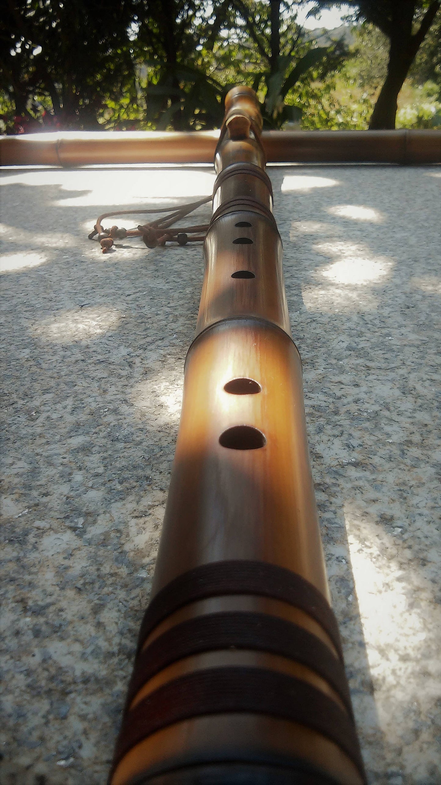 Ethnic Native American and Oriental Style Bass Bamboo flute. Rustic Kokin-Akebono scale. Meditative Flute