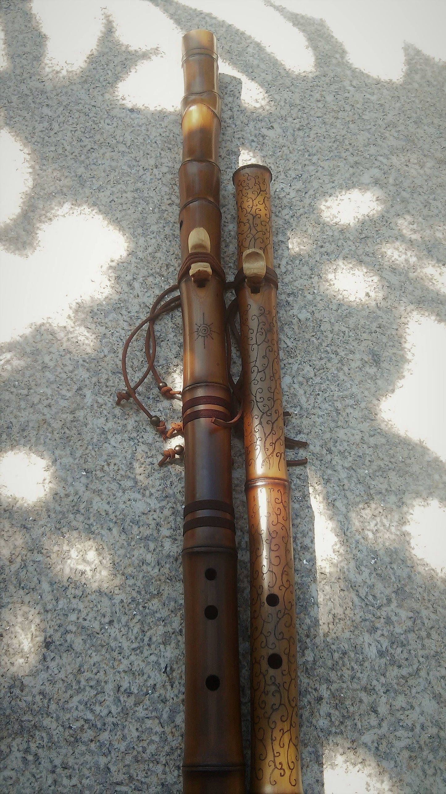 Ethnic Native American and Oriental Style Bass Bamboo flute. Rustic Kokin-Akebono scale. Meditative Flute