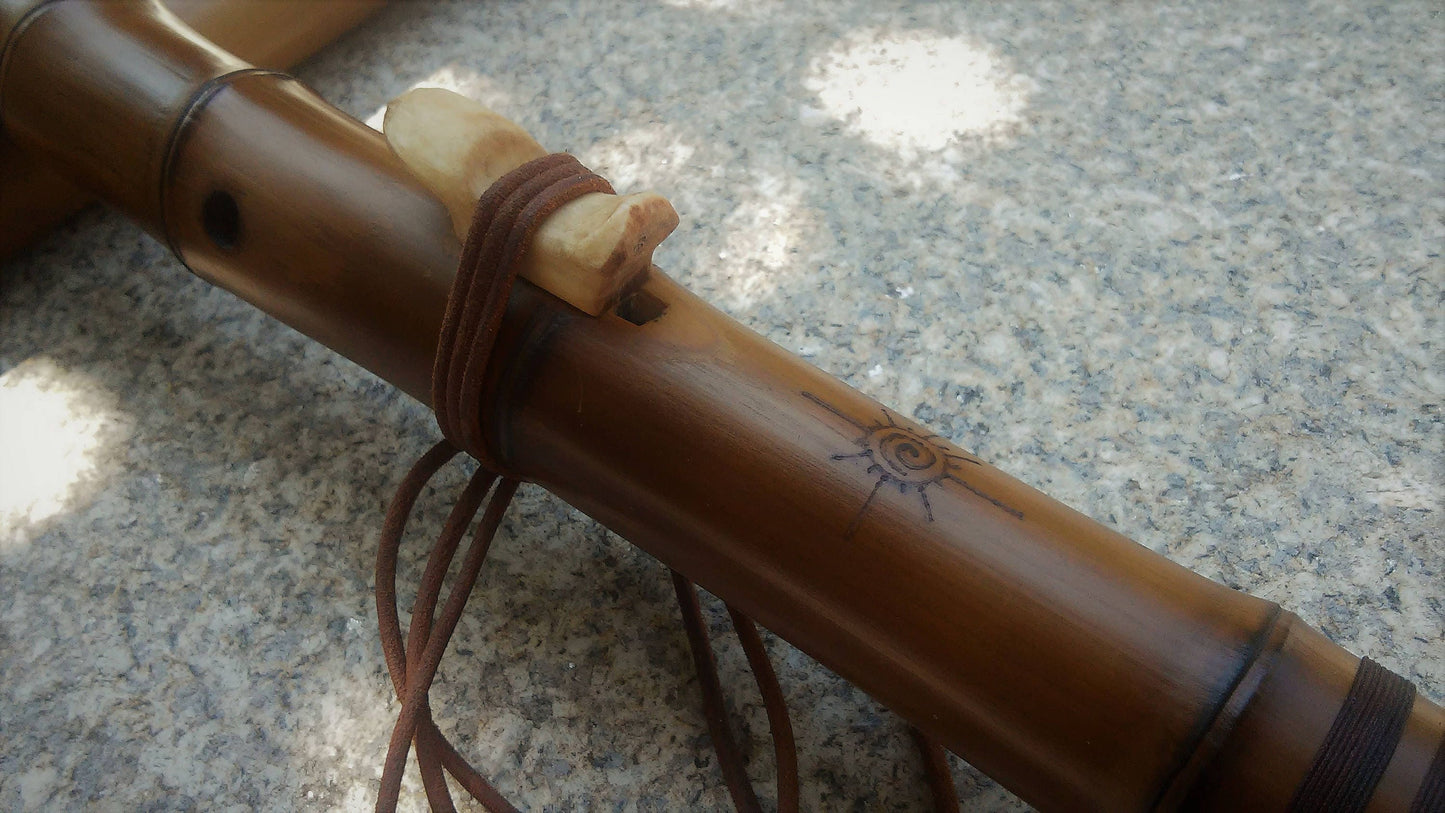 Ethnic Native American and Oriental Style Bass Bamboo flute. Rustic Kokin-Akebono scale. Meditative Flute