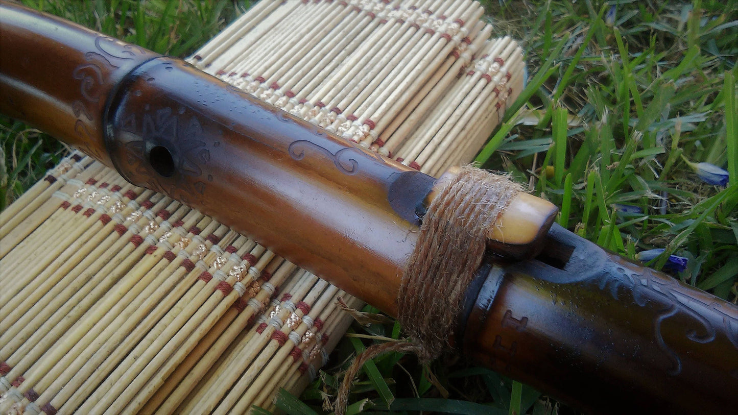 Ethnic Native American and Oriental Style Exotic Bamboo Flute. Rustic Meditative Flute
