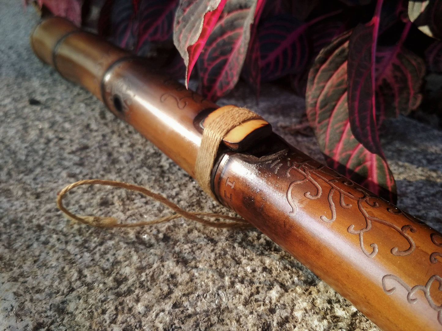 Ethnic Native American and Oriental Style Exotic Bamboo Flute. Rustic Meditative Flute