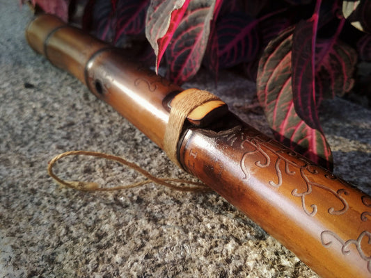 Ethnic Native American and Oriental Style Exotic Bamboo Flute. Rustic Meditative Flute