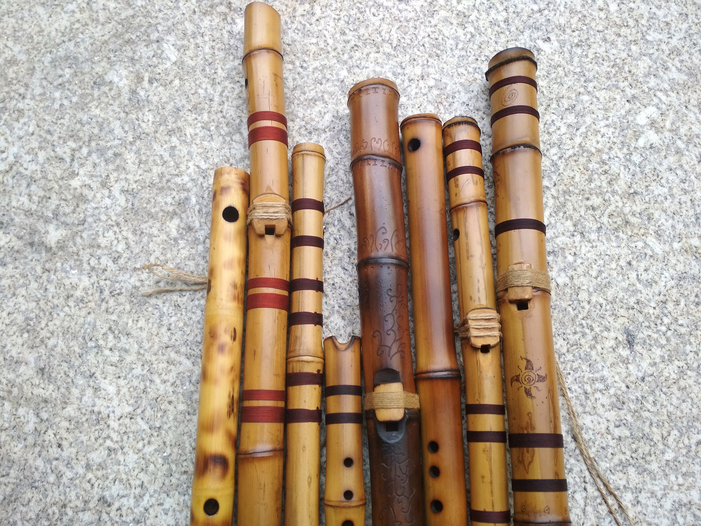 Ethnic Native American and Oriental Style Exotic Bamboo Flute. Rustic Meditative Flute