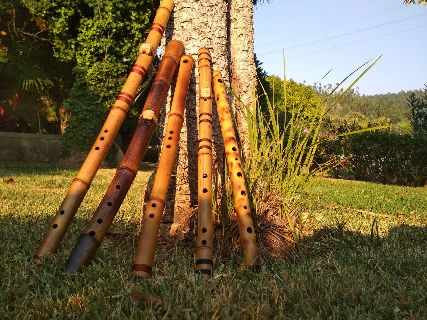 Ethnic Native American and Oriental Style Exotic Bamboo Flute. Rustic Meditative Flute