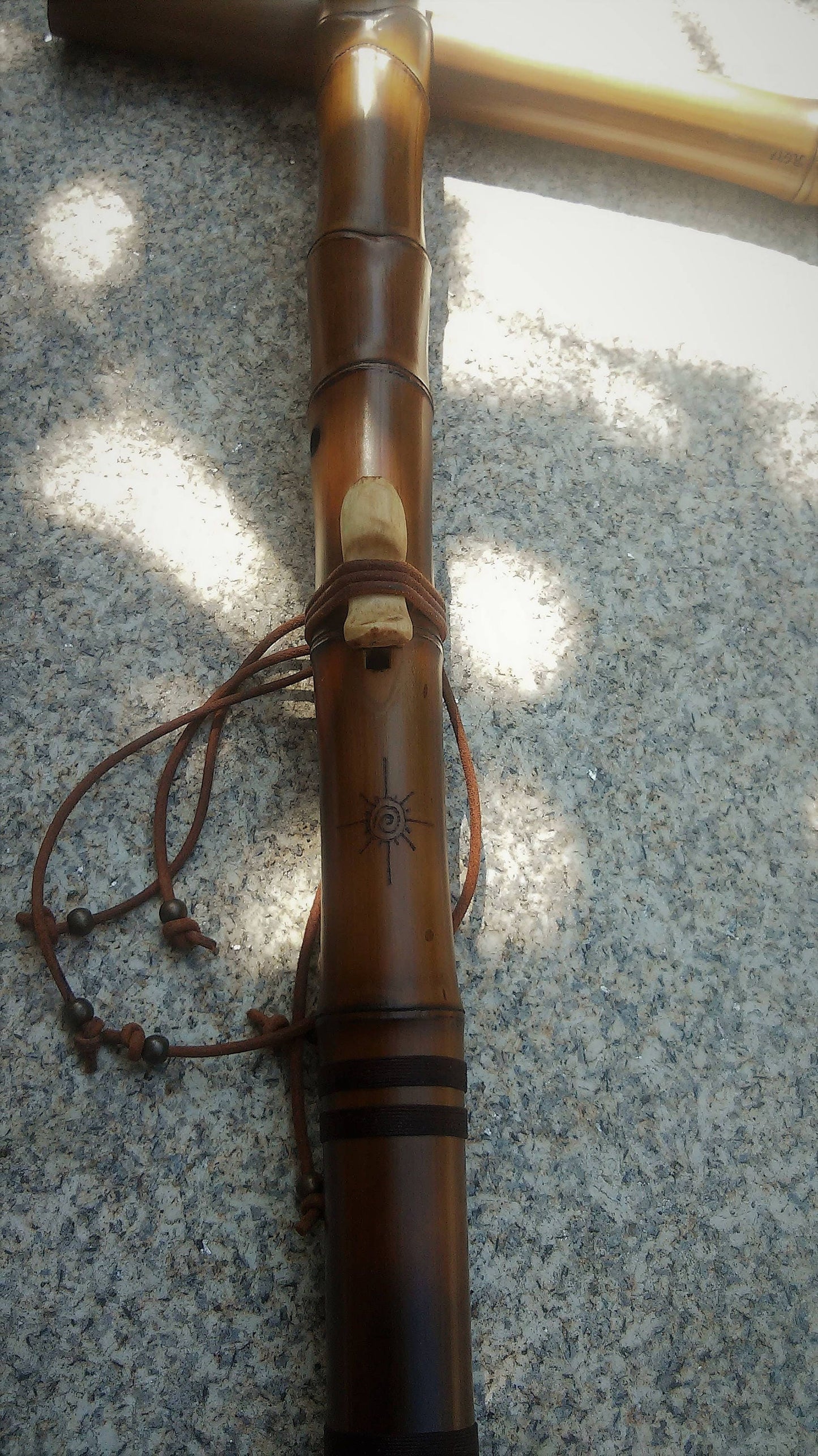 Ethnic Native American and Oriental Style Bass Bamboo flute. Rustic Kokin-Akebono scale. Meditative Flute