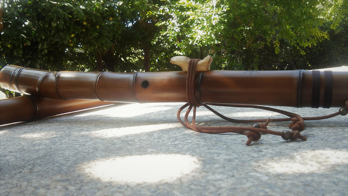 Ethnic Native American and Oriental Style Bass Bamboo flute. Rustic Kokin-Akebono scale. Meditative Flute