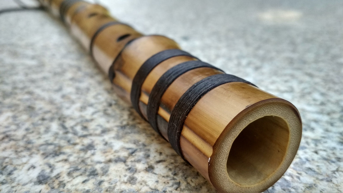 Ethnic Native American and Oriental Style Bamboo Kokin Flute. Rustic Meditative Flute. Ethnic culture fusion flute.