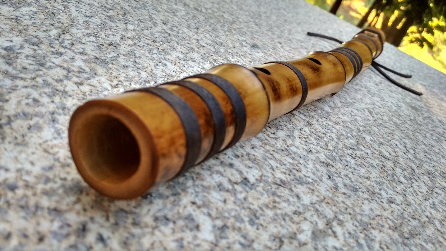 Ethnic Native American and Oriental Style Bamboo Kokin Flute. Rustic Meditative Flute. Ethnic culture fusion flute.
