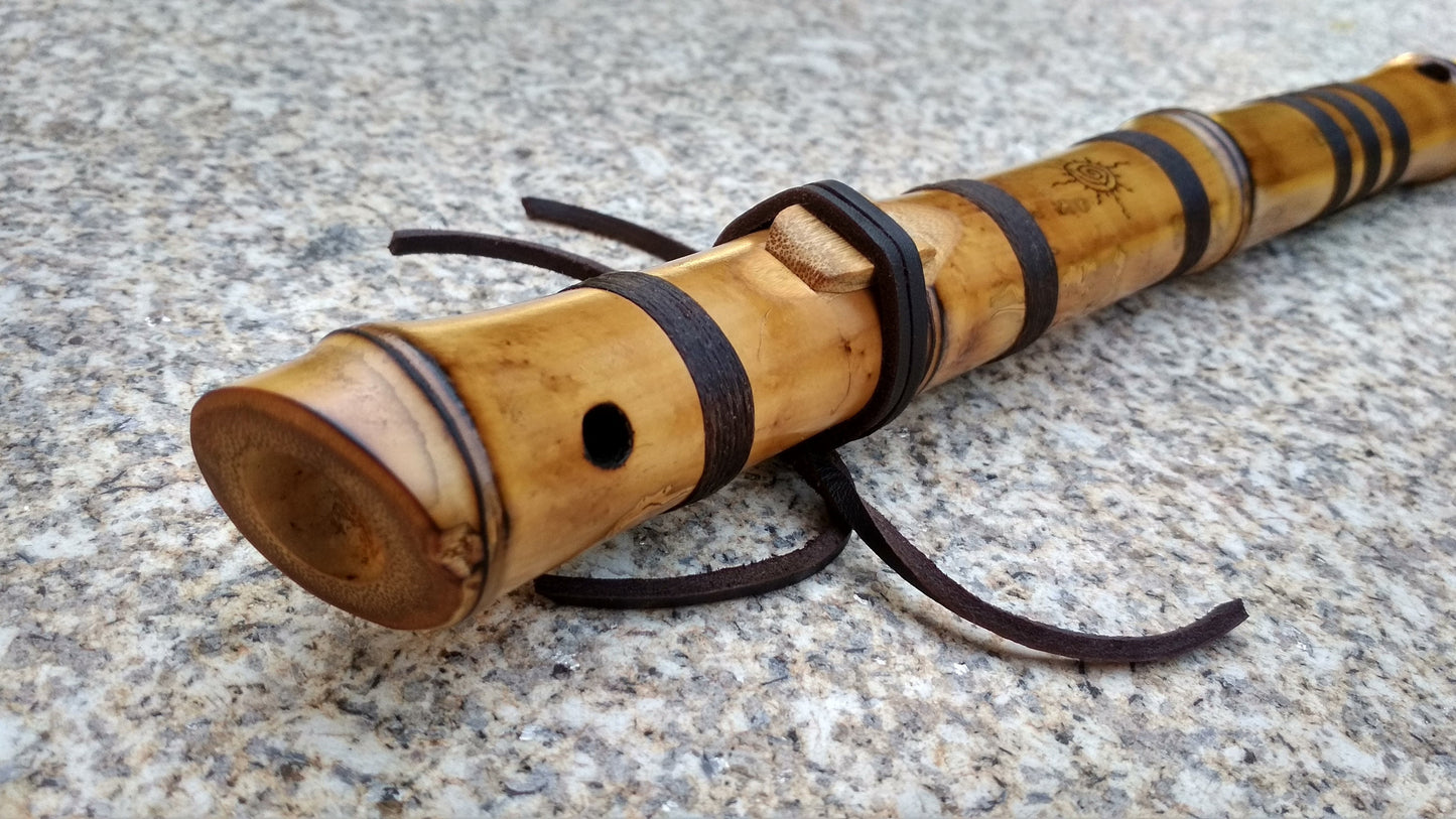 Ethnic Native American and Oriental Style Bamboo Kokin Flute. Rustic Meditative Flute. Ethnic culture fusion flute.