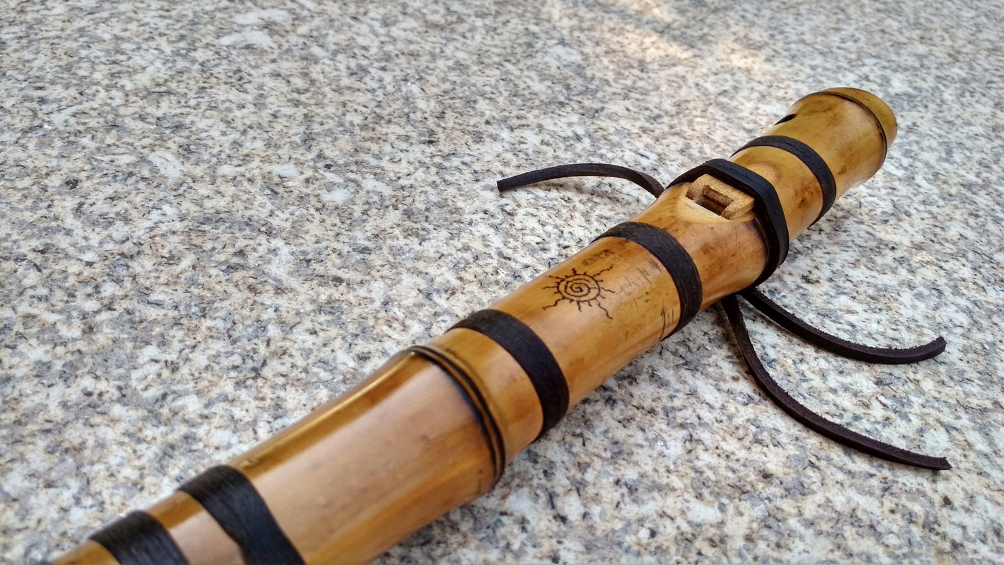 Ethnic Native American and Oriental Style Bamboo Kokin Flute. Rustic Meditative Flute. Ethnic culture fusion flute.
