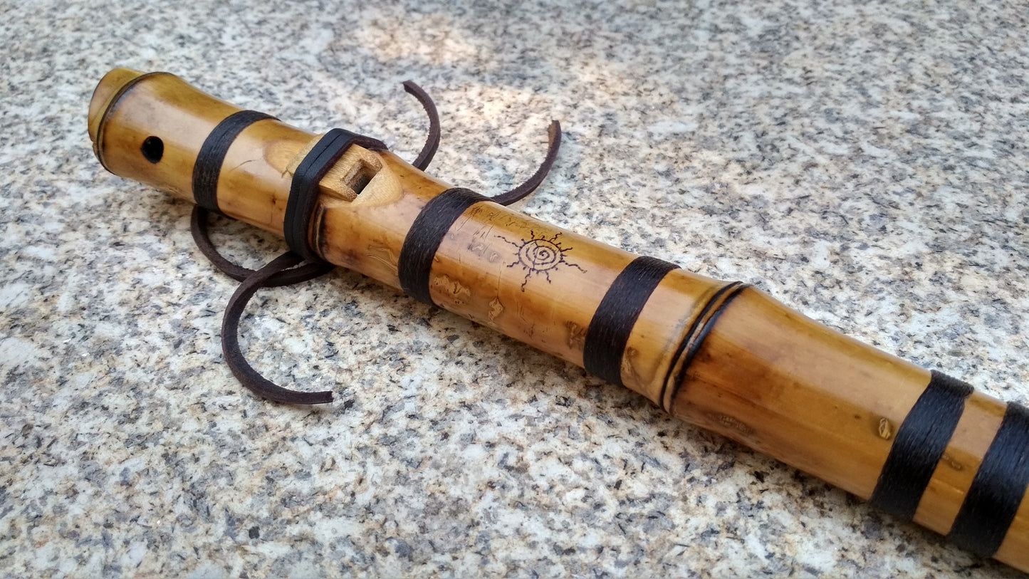 Ethnic Native American and Oriental Style Bamboo Kokin Flute. Rustic Meditative Flute. Ethnic culture fusion flute.