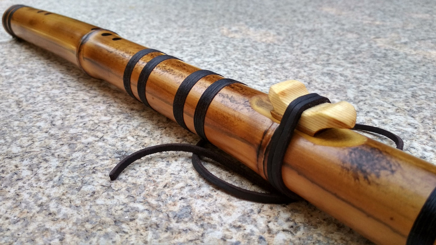Deep meditative Kokin-Akebono bamboo flute. Ethnic Native American and oriental style. Rustic meditative flute.