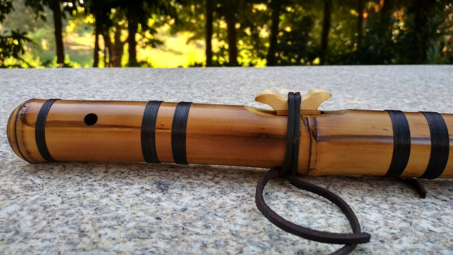 Deep meditative Kokin-Akebono bamboo flute. Ethnic Native American and oriental style. Rustic meditative flute.
