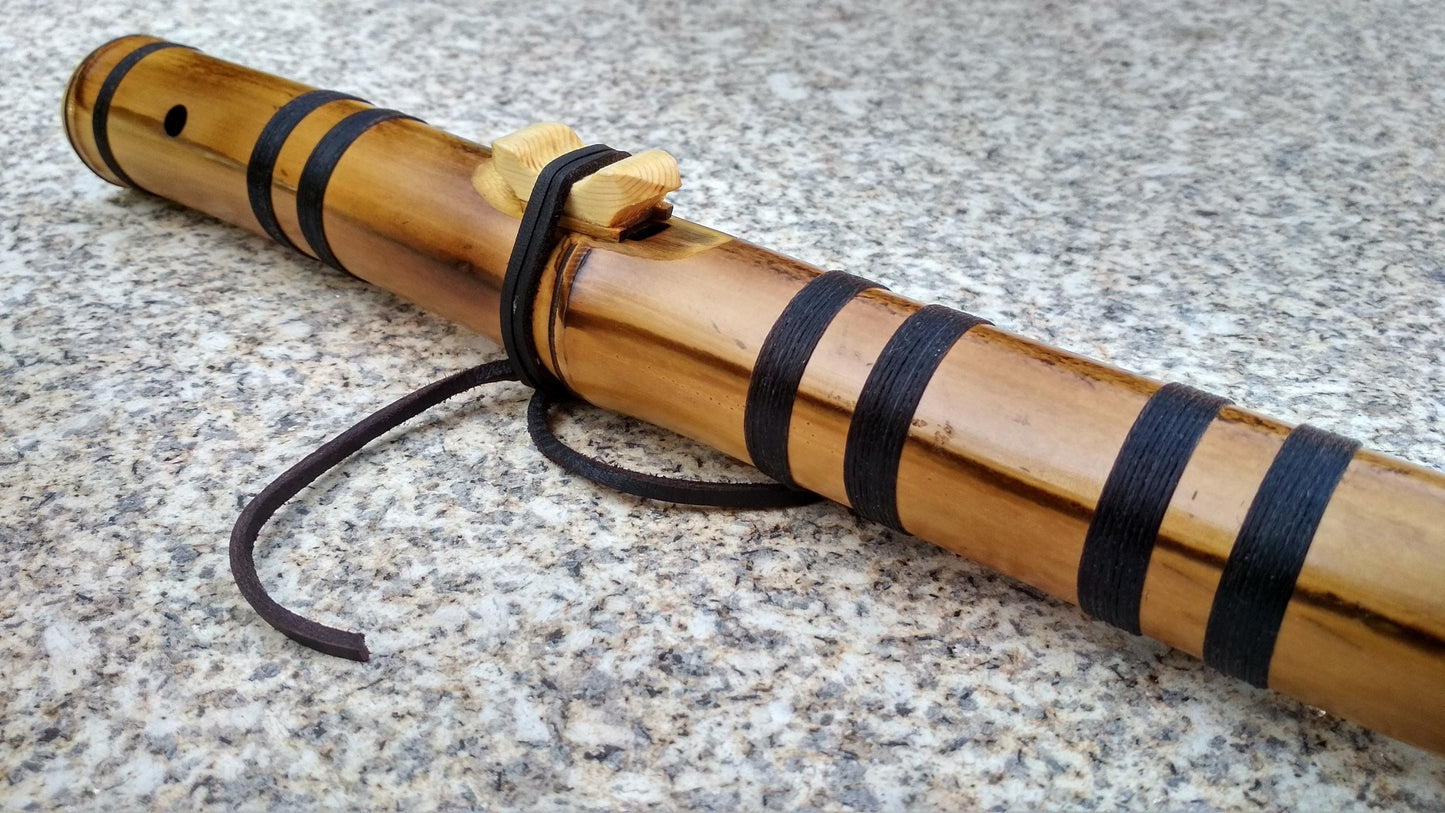 Deep meditative Kokin-Akebono bamboo flute. Ethnic Native American and oriental style. Rustic meditative flute.
