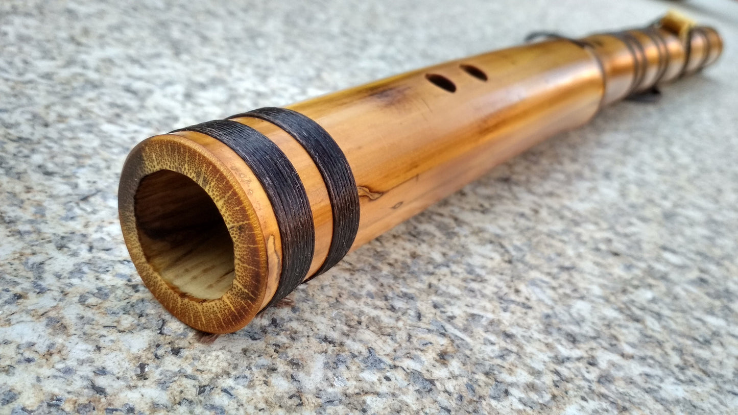 Deep meditative Kokin-Akebono bamboo flute. Ethnic Native American and oriental style. Rustic meditative flute.
