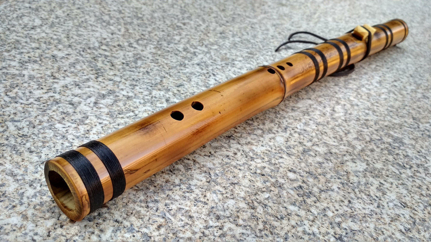 Deep meditative Kokin-Akebono bamboo flute. Ethnic Native American and oriental style. Rustic meditative flute.