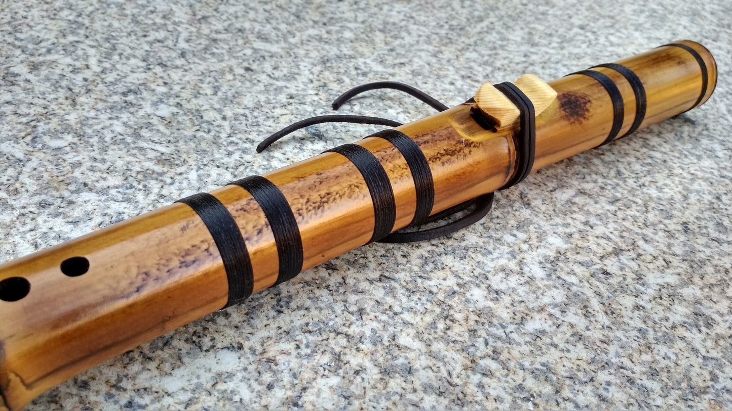 Deep meditative Kokin-Akebono bamboo flute. Ethnic Native American and oriental style. Rustic meditative flute.