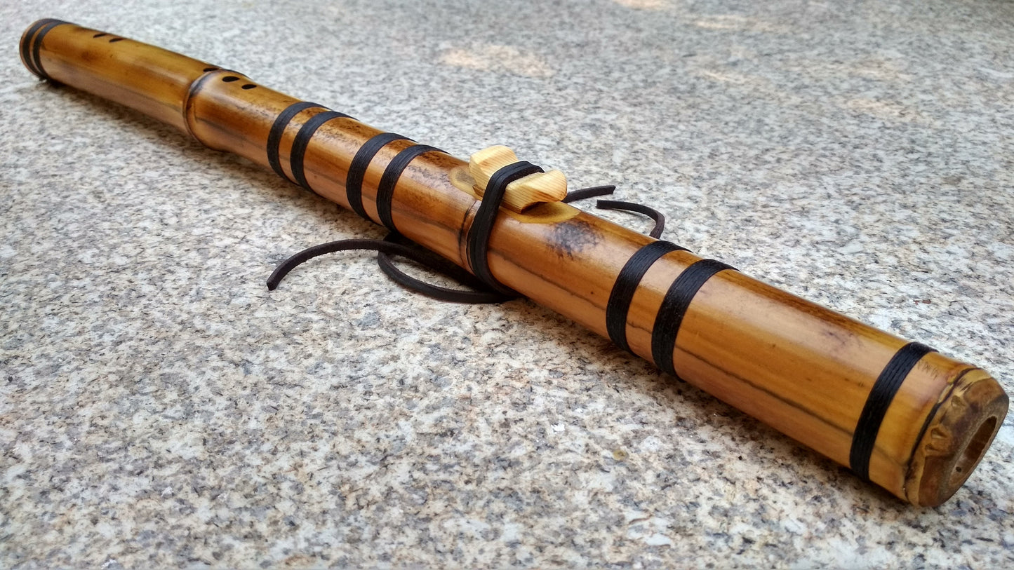 Deep meditative Kokin-Akebono bamboo flute. Ethnic Native American and oriental style. Rustic meditative flute.