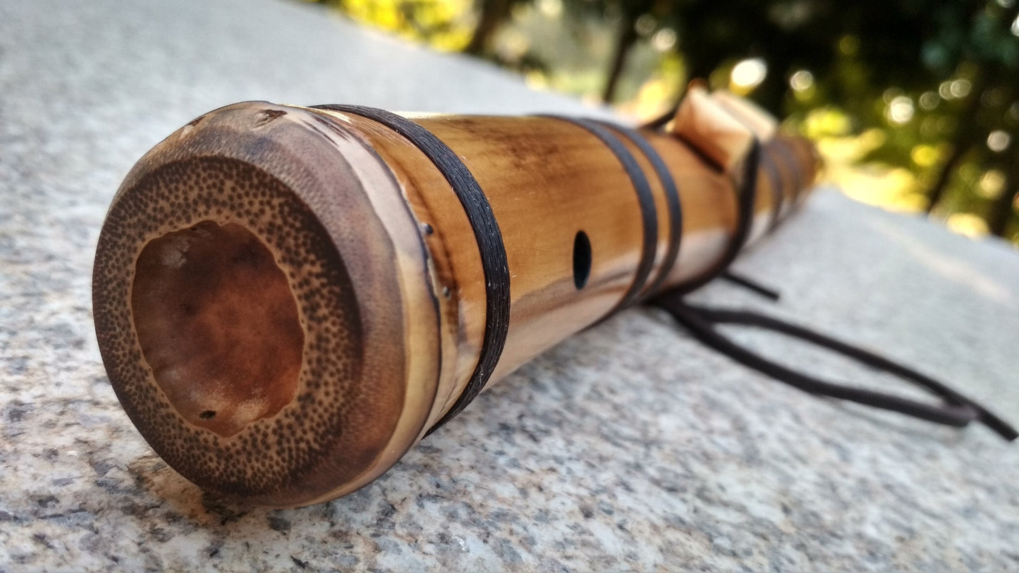 Deep meditative Kokin-Akebono bamboo flute. Ethnic Native American and oriental style. Rustic meditative flute.