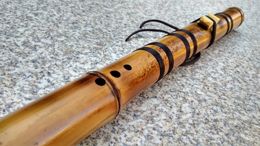 Deep meditative Kokin-Akebono bamboo flute. Ethnic Native American and oriental style. Rustic meditative flute.