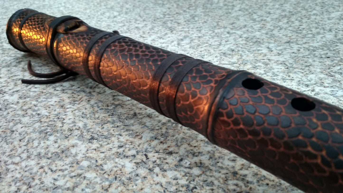 RESERVED for Jeffrey: Dragon Skin Deep Native American Style Bamboo flute in the key of C#. Ethnic flute with dragon scales design.