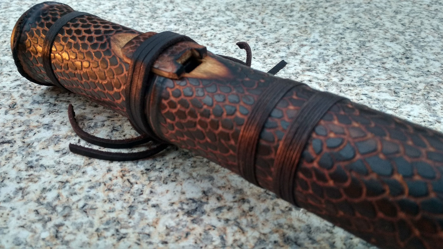 RESERVED for Jeffrey: Dragon Skin Deep Native American Style Bamboo flute in the key of C#. Ethnic flute with dragon scales design.