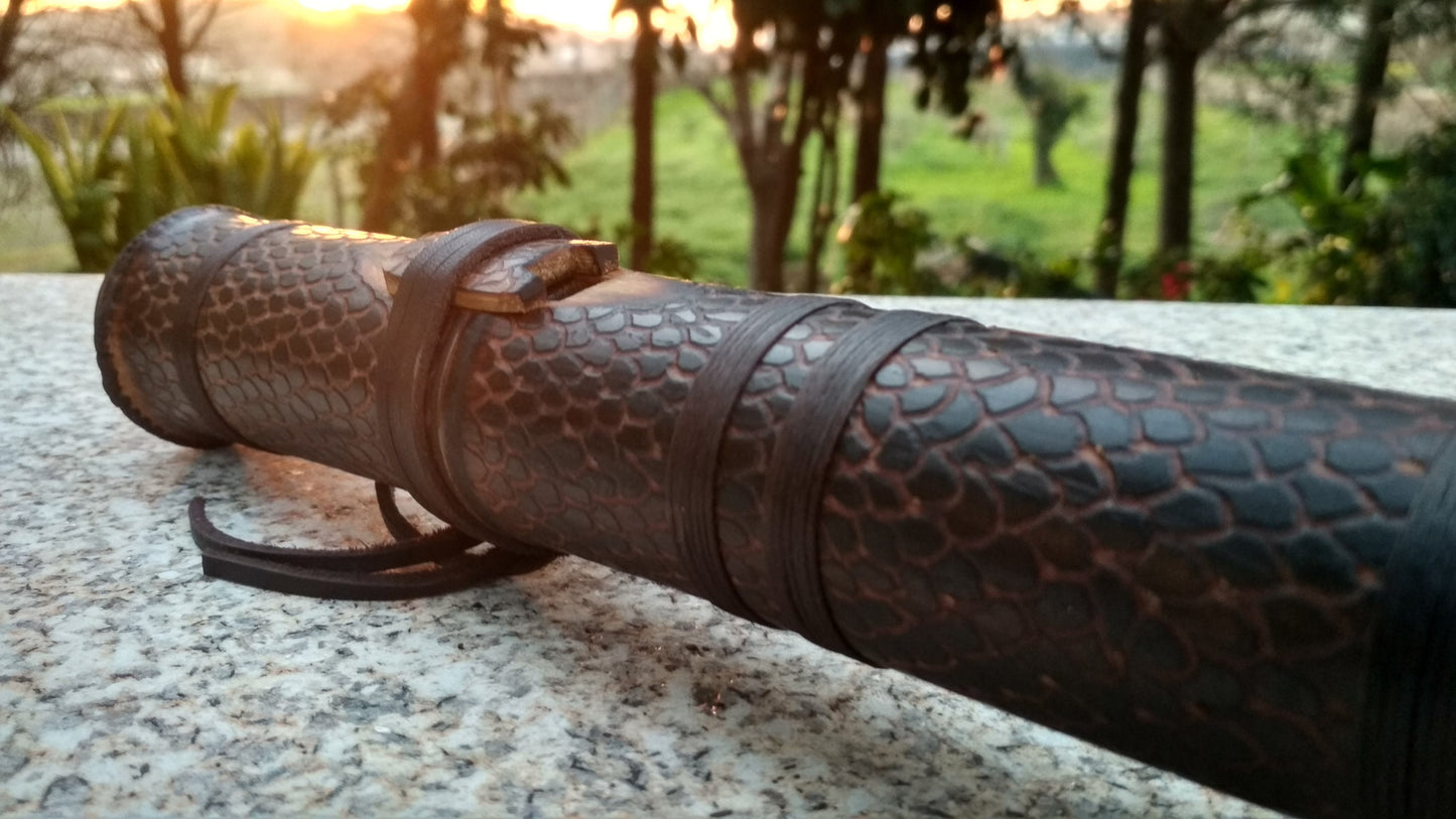 RESERVED for Jeffrey: Dragon Skin Deep Native American Style Bamboo flute in the key of C#. Ethnic flute with dragon scales design.