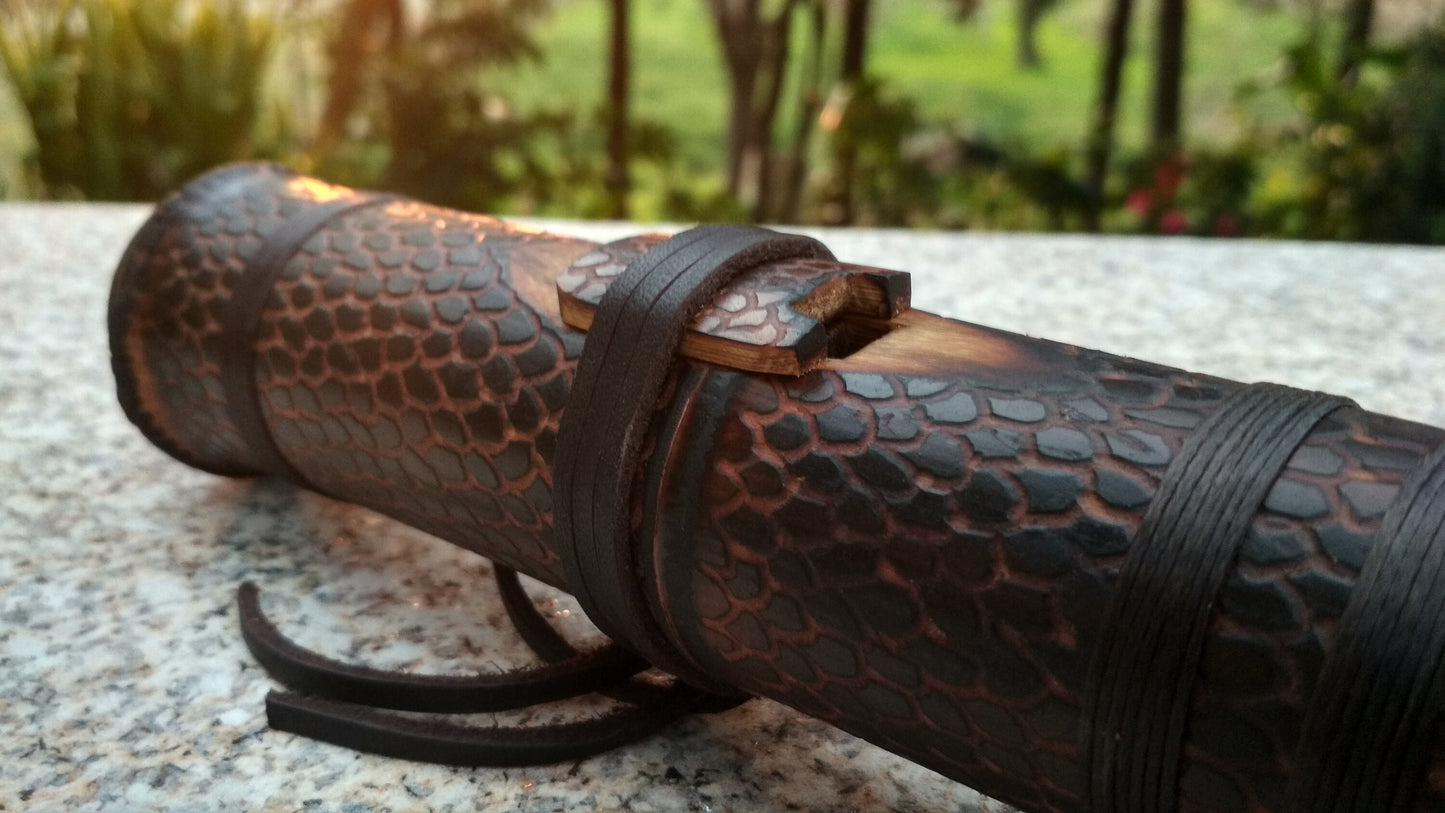 RESERVED for Jeffrey: Dragon Skin Deep Native American Style Bamboo flute in the key of C#. Ethnic flute with dragon scales design.