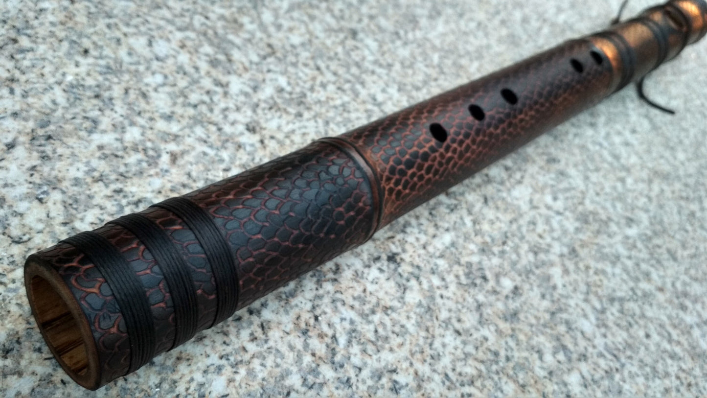 RESERVED for Jeffrey: Dragon Skin Deep Native American Style Bamboo flute in the key of C#. Ethnic flute with dragon scales design.