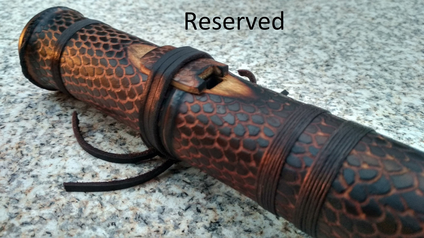 RESERVED for Jeffrey: Dragon Skin Deep Native American Style Bamboo flute in the key of C#. Ethnic flute with dragon scales design.