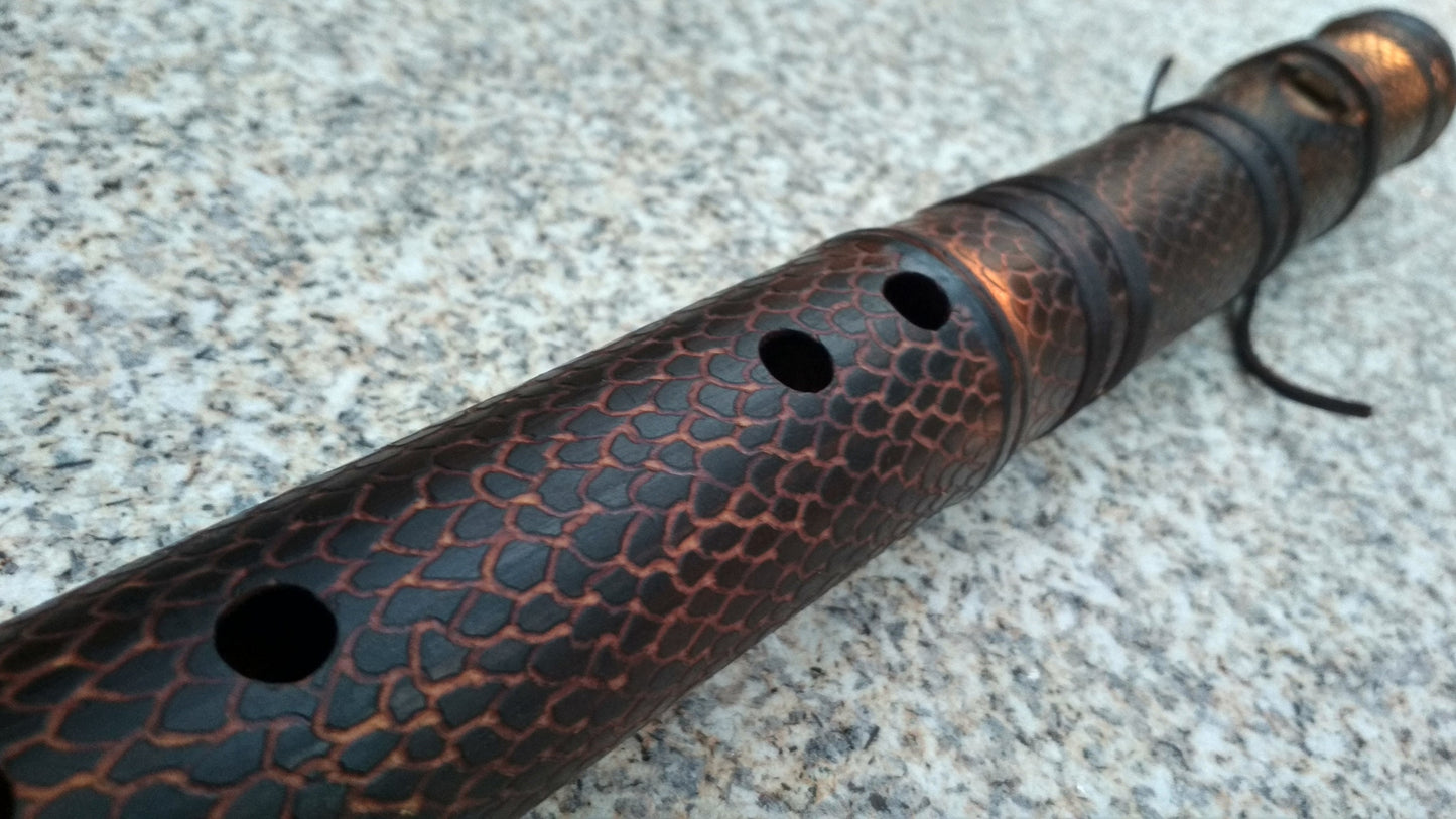 RESERVED for Jeffrey: Dragon Skin Deep Native American Style Bamboo flute in the key of C#. Ethnic flute with dragon scales design.