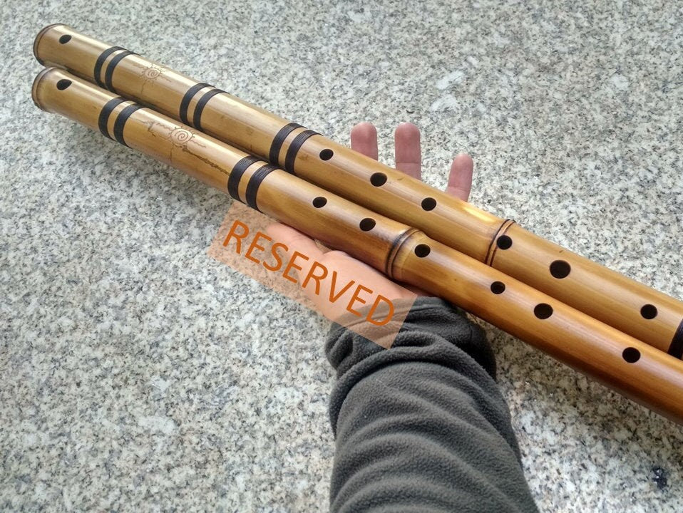 RESERVED for Uta: Bamboo Flutes in the key of Low C and Low D. Meditative Oriental Zen Buddhist Flute. Raga flute