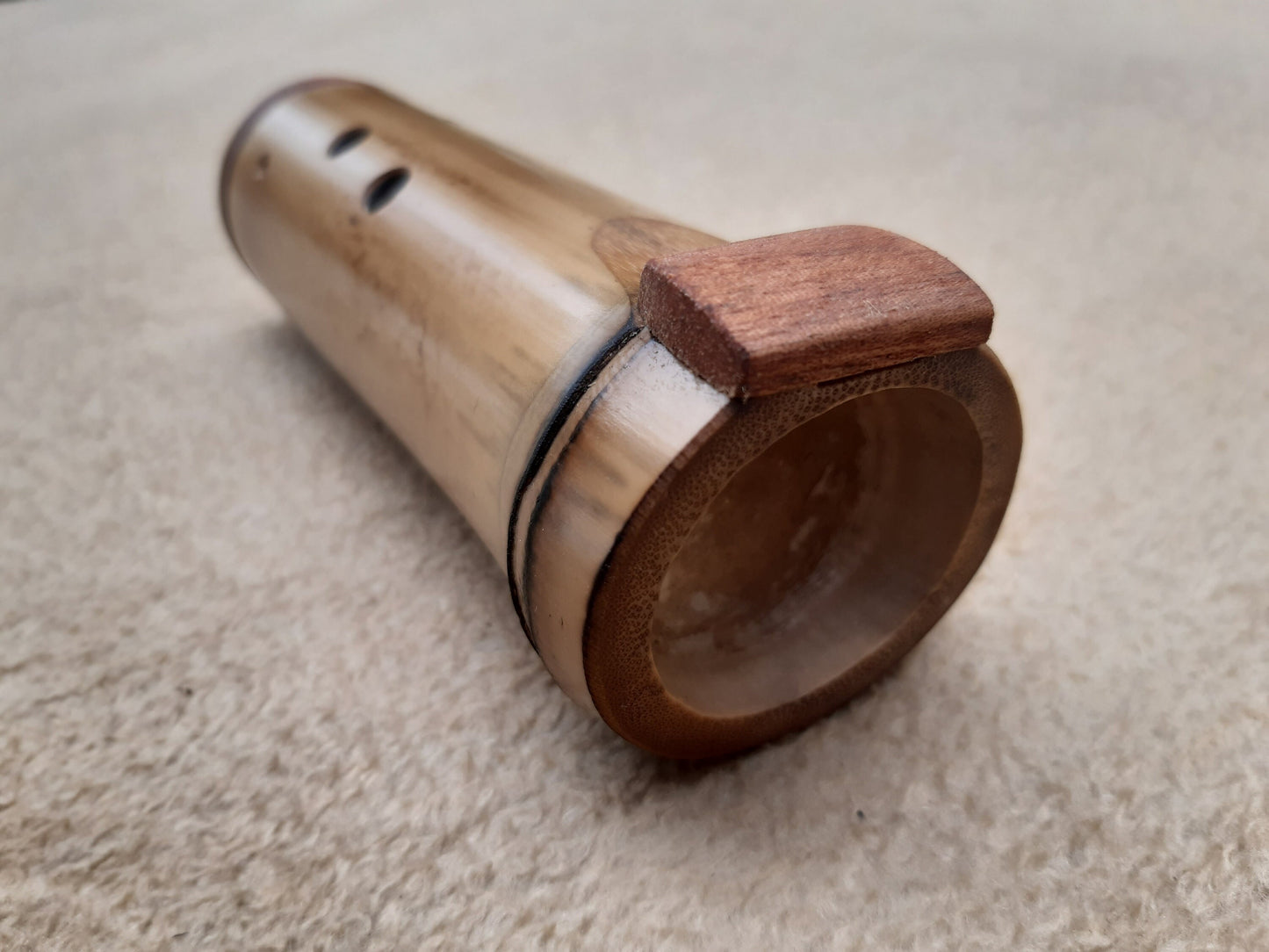 Native American Style Bamboo Ocarina in the key of  F#, A = 432 Hz. Ethnic vessel flute in F# minor pentatonic scale.