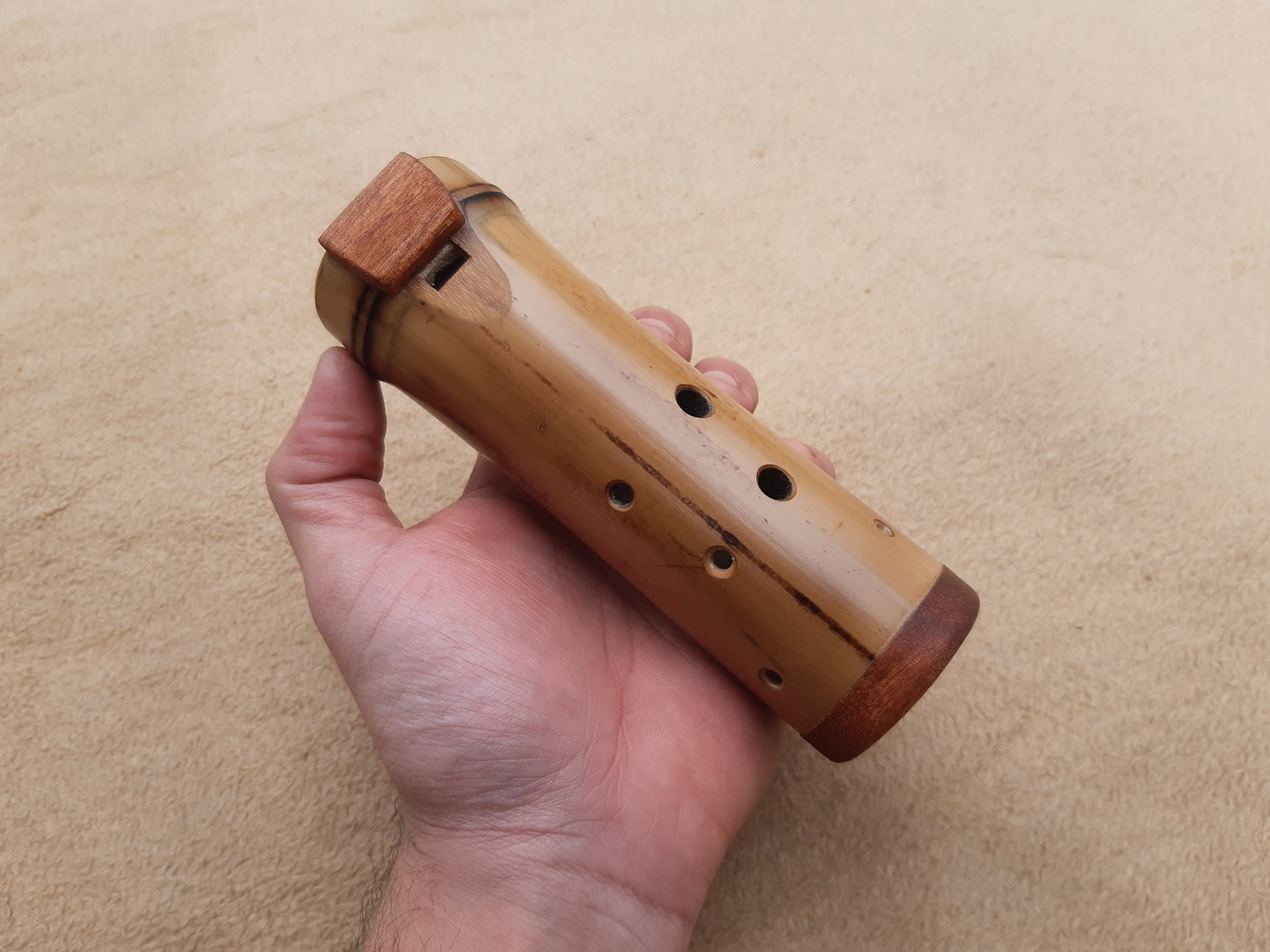 Native American Style Bamboo Ocarina in the key of  F#, A = 432 Hz. Ethnic vessel flute in F# minor pentatonic scale.