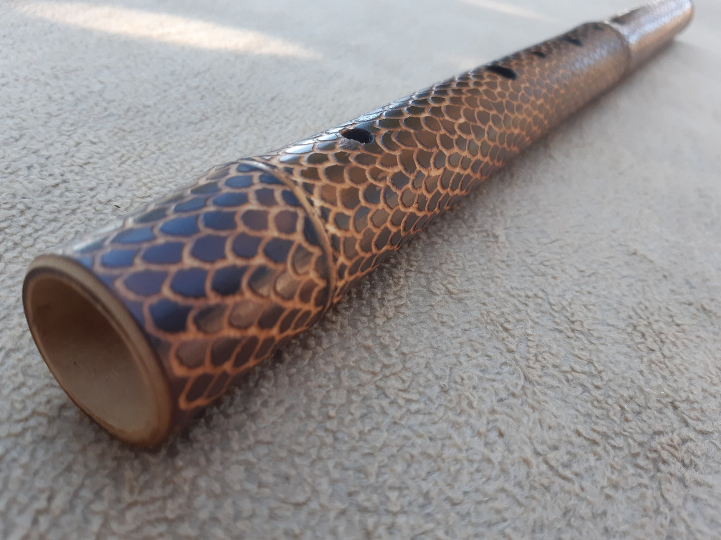 RESERVED for Salvo: Low D Dragon skin Arabian bamboo flute. Hijaz Kar scale.Dragon scales. Dragon skin meditative flute. Deep flute. Low D