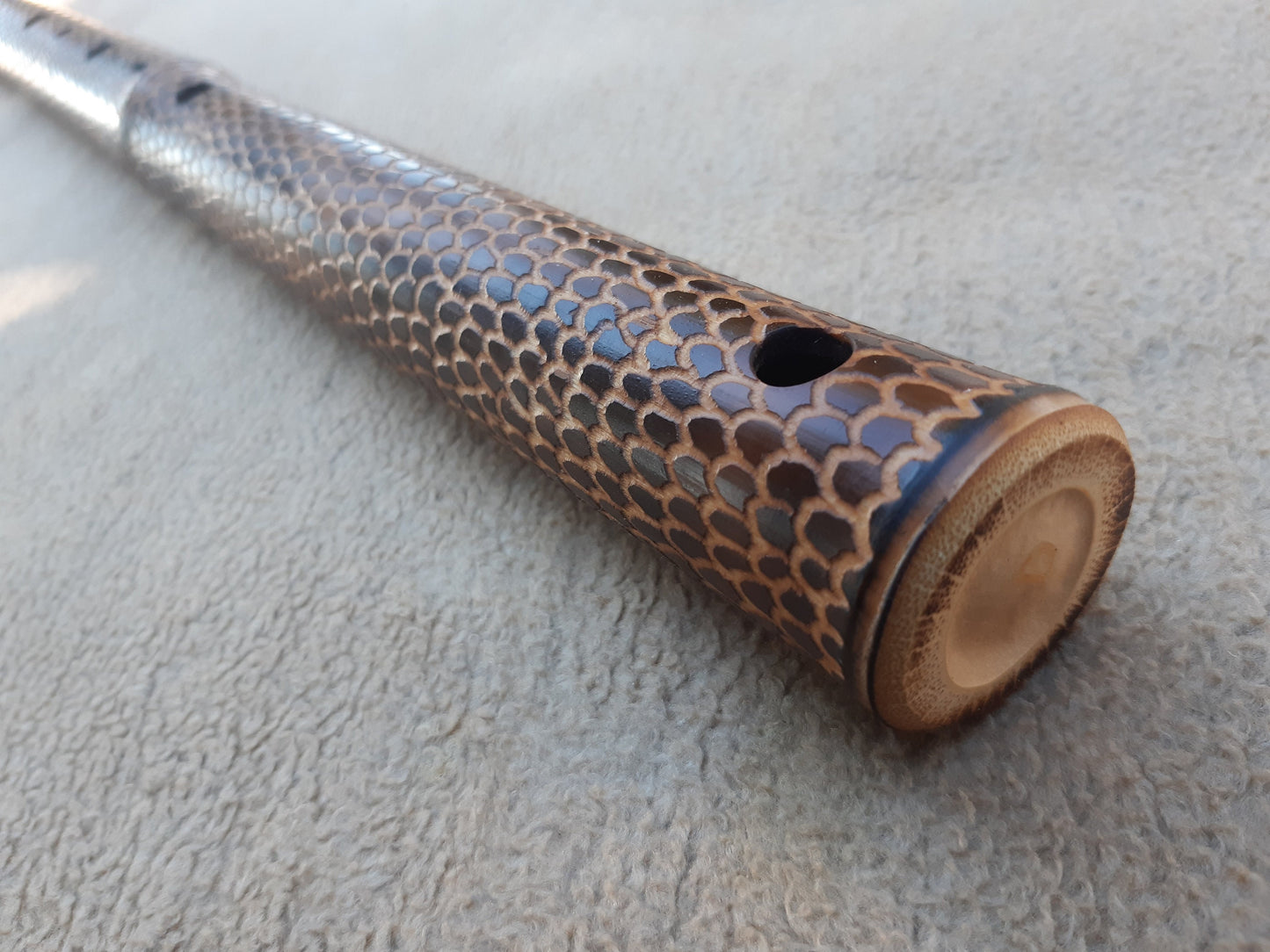 RESERVED for Salvo: Low D Dragon skin Arabian bamboo flute. Hijaz Kar scale.Dragon scales. Dragon skin meditative flute. Deep flute. Low D