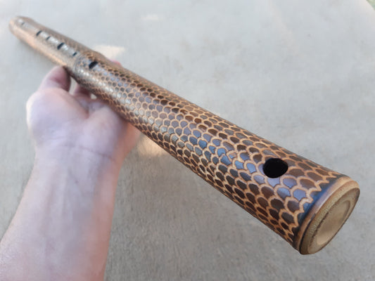 RESERVED for Salvo: Low D Dragon skin Arabian bamboo flute. Hijaz Kar scale.Dragon scales. Dragon skin meditative flute. Deep flute. Low D