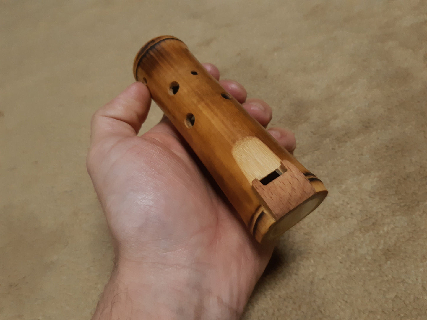 Bamboo Ocarina in the key of A = 440 Hz. Native American Style ocarina. Small vessel flute. Ethnic ocarina with rustic design.