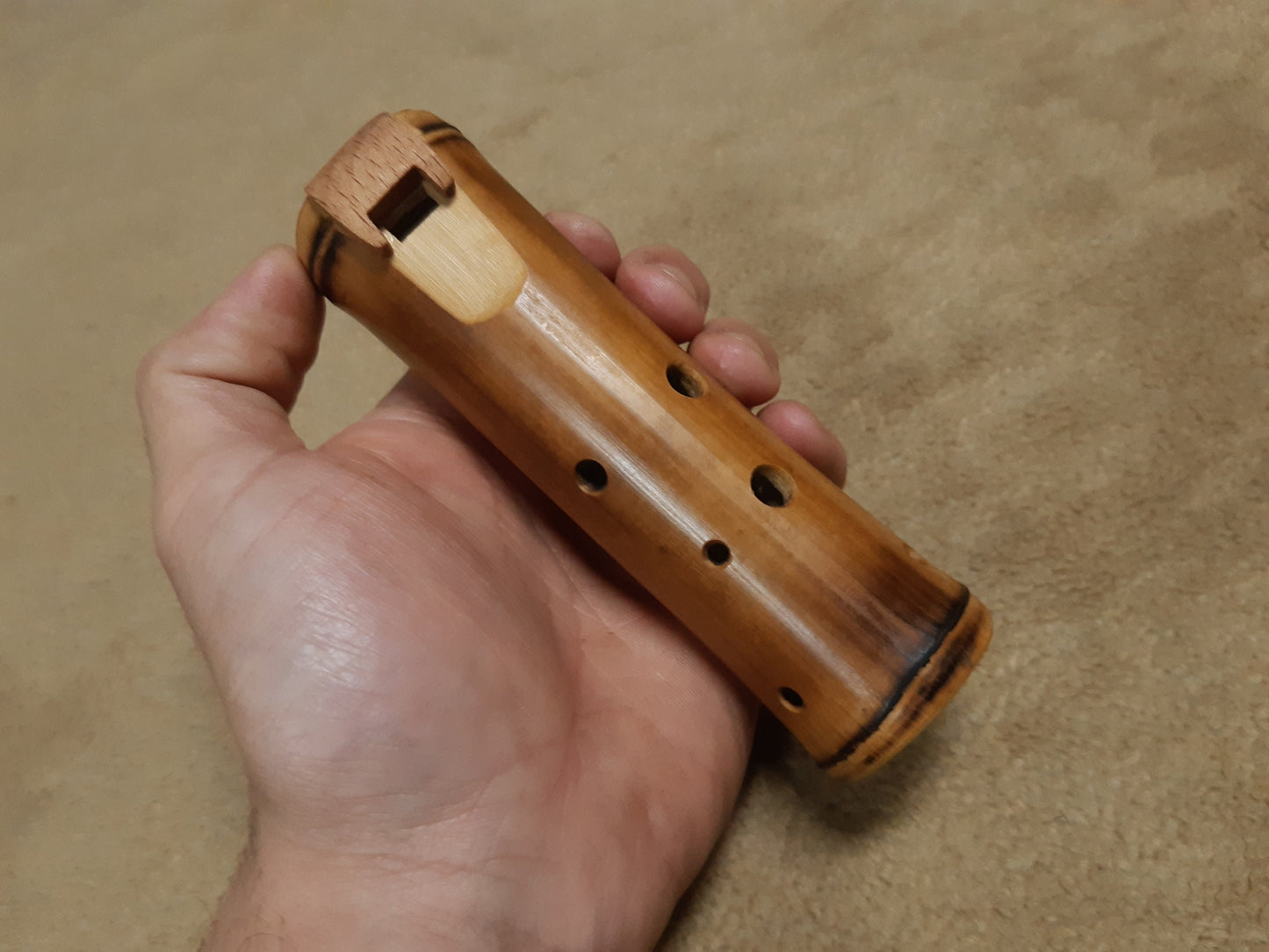 Bamboo Ocarina in the key of A = 440 Hz. Native American Style ocarina. Small vessel flute. Ethnic ocarina with rustic design.