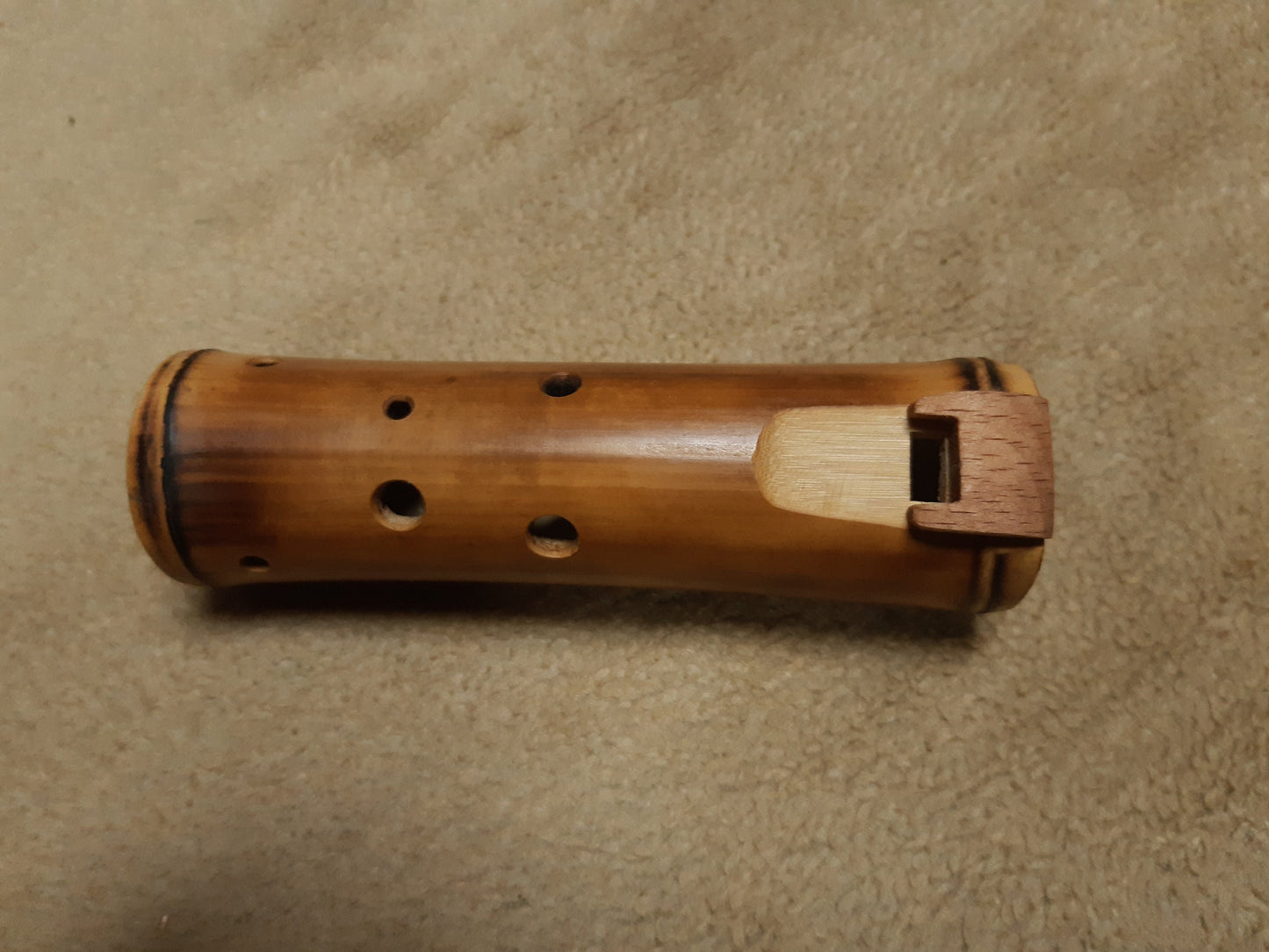 Bamboo Ocarina in the key of A = 440 Hz. Native American Style ocarina. Small vessel flute. Ethnic ocarina with rustic design.