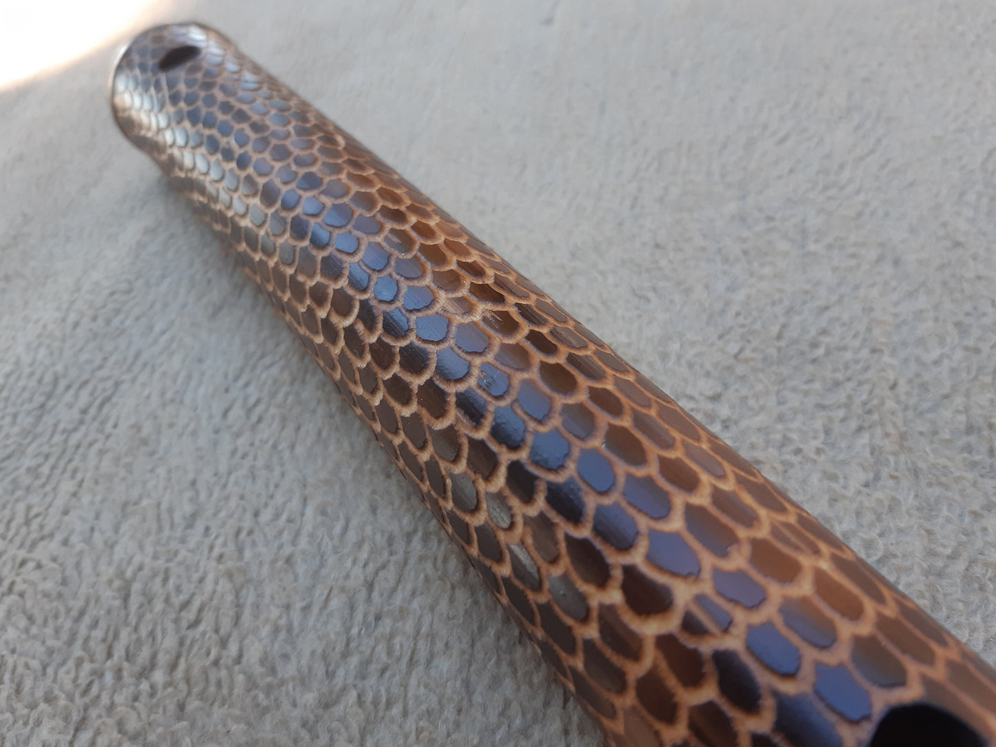 RESERVED for Salvo: Low D Dragon skin Arabian bamboo flute. Hijaz Kar scale.Dragon scales. Dragon skin meditative flute. Deep flute. Low D